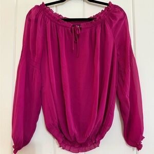 ExpressWomen's Off-Shoulder Pink Blouse flowy boho style size small sheer